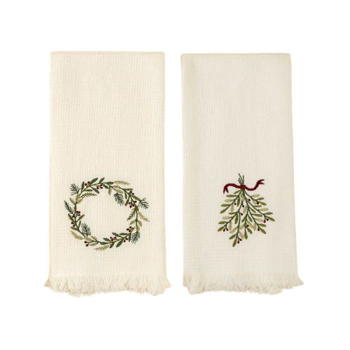 Set/2 Hand Towels - Wreath &amp; Mistletoe