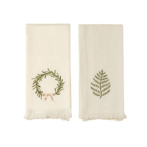 Set/2 Hand Towels - Frond &amp; Wreath