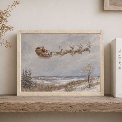 19x13 Santa and Reindeer Painting