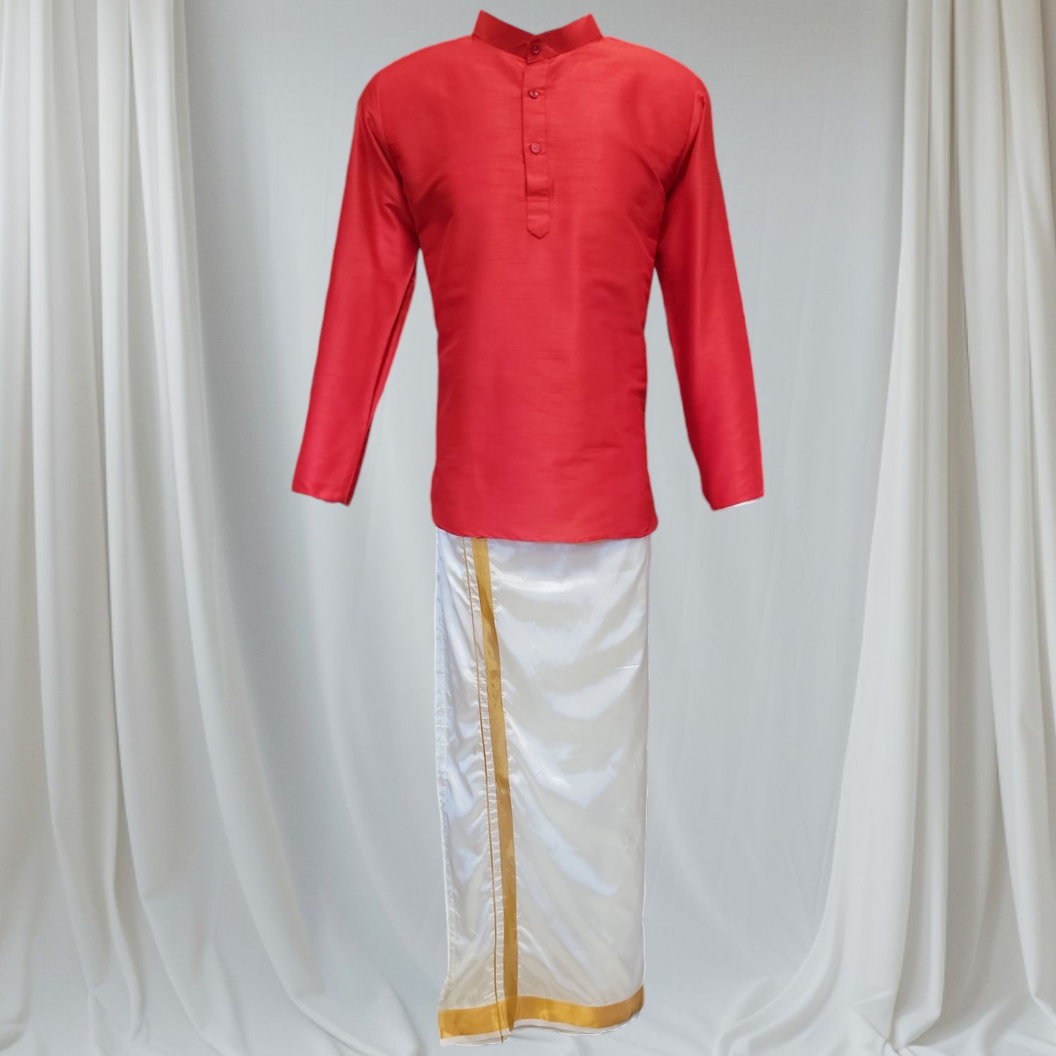 MEN LUXE KURTA TOP - RED, Size: S-36