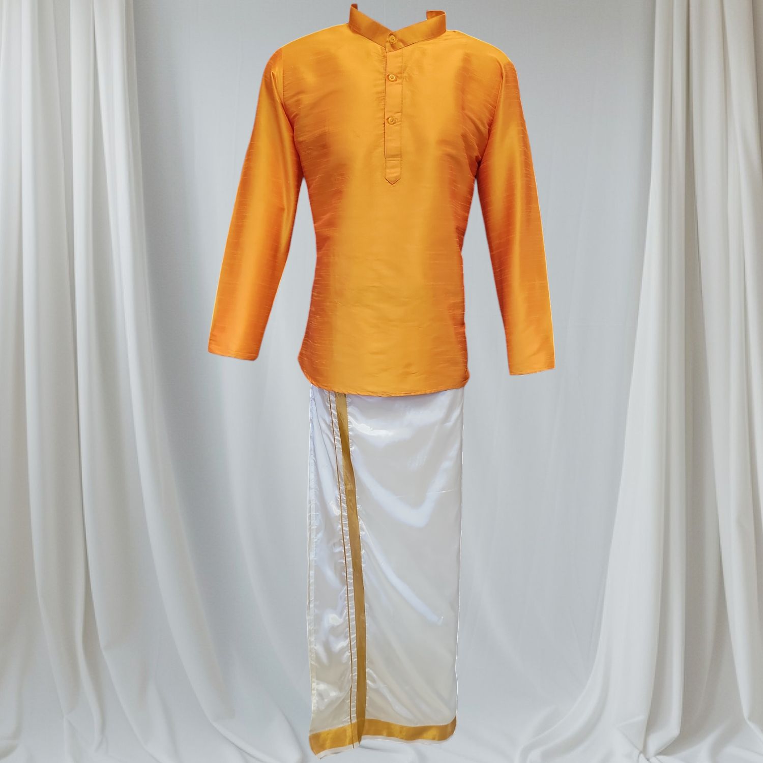 MEN LUXE KURTA TOP - ORANGE, Size: S-36