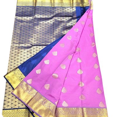 Soft Silk Saree- PINK/NAVY