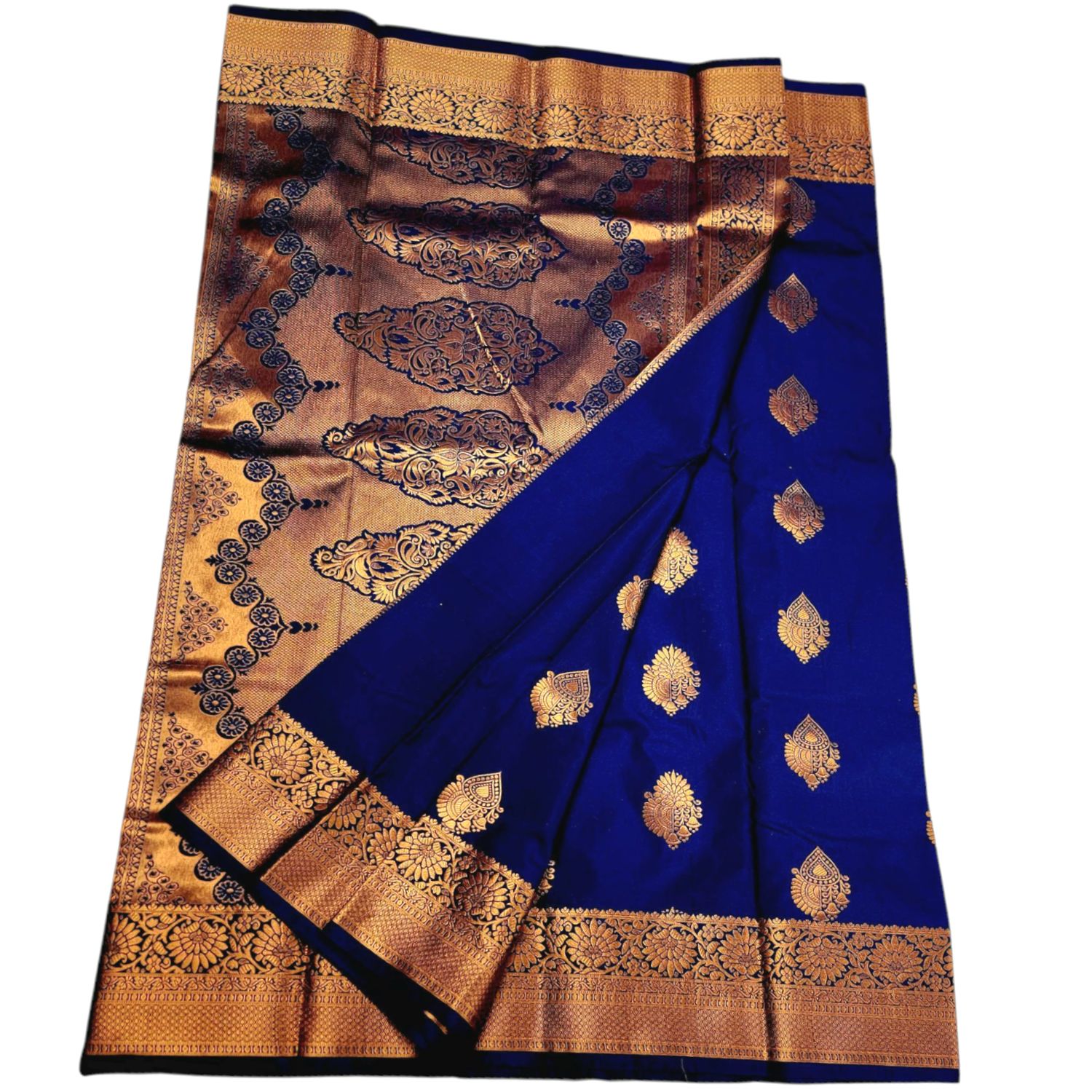 Soft Silk Saree- NAVY/COPPER 14