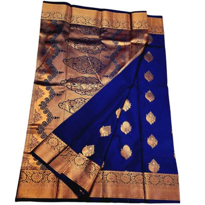 Soft Silk Saree- NAVY/COPPER 14