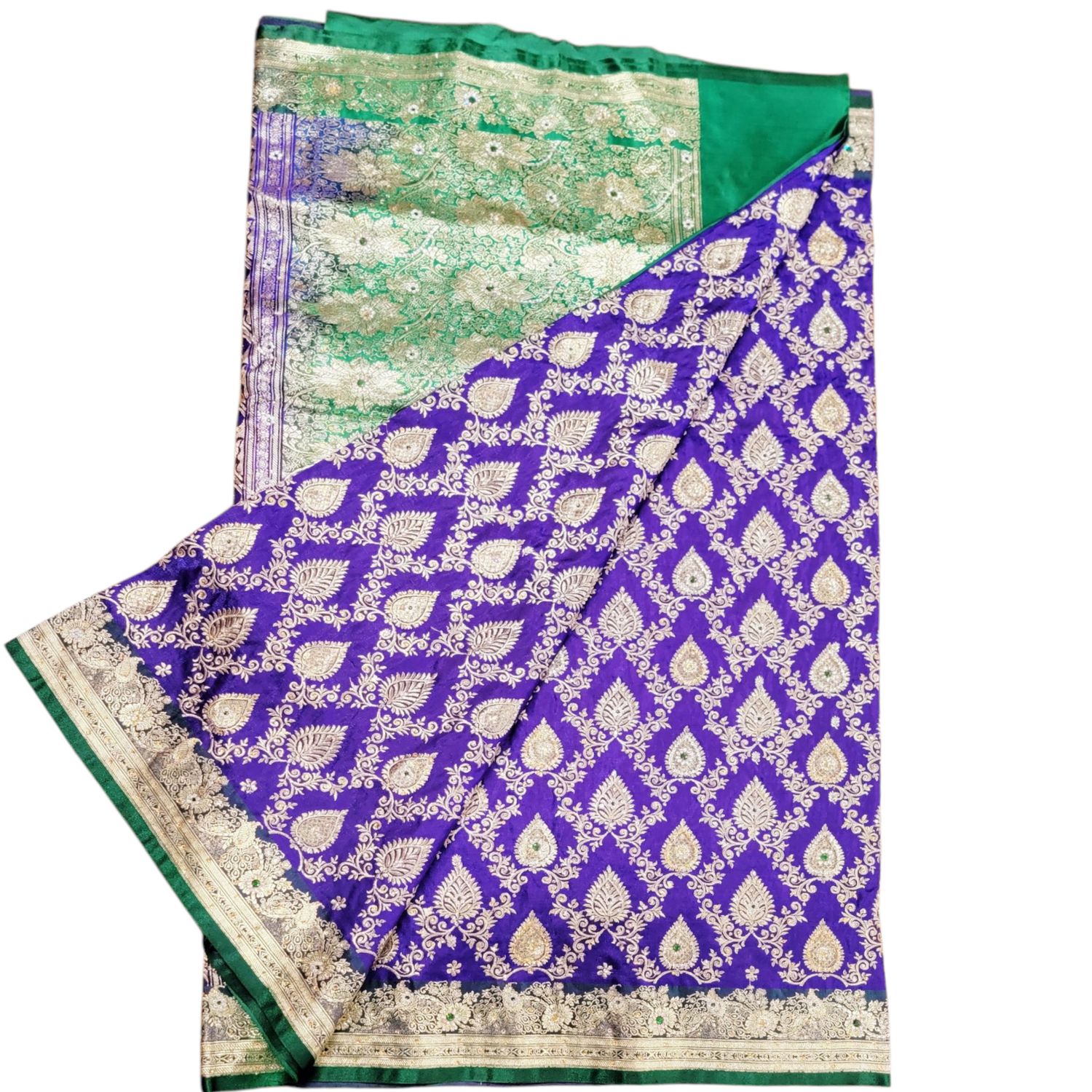 Pure Banarasi Silk Saree- PURPLE / GREEN 19