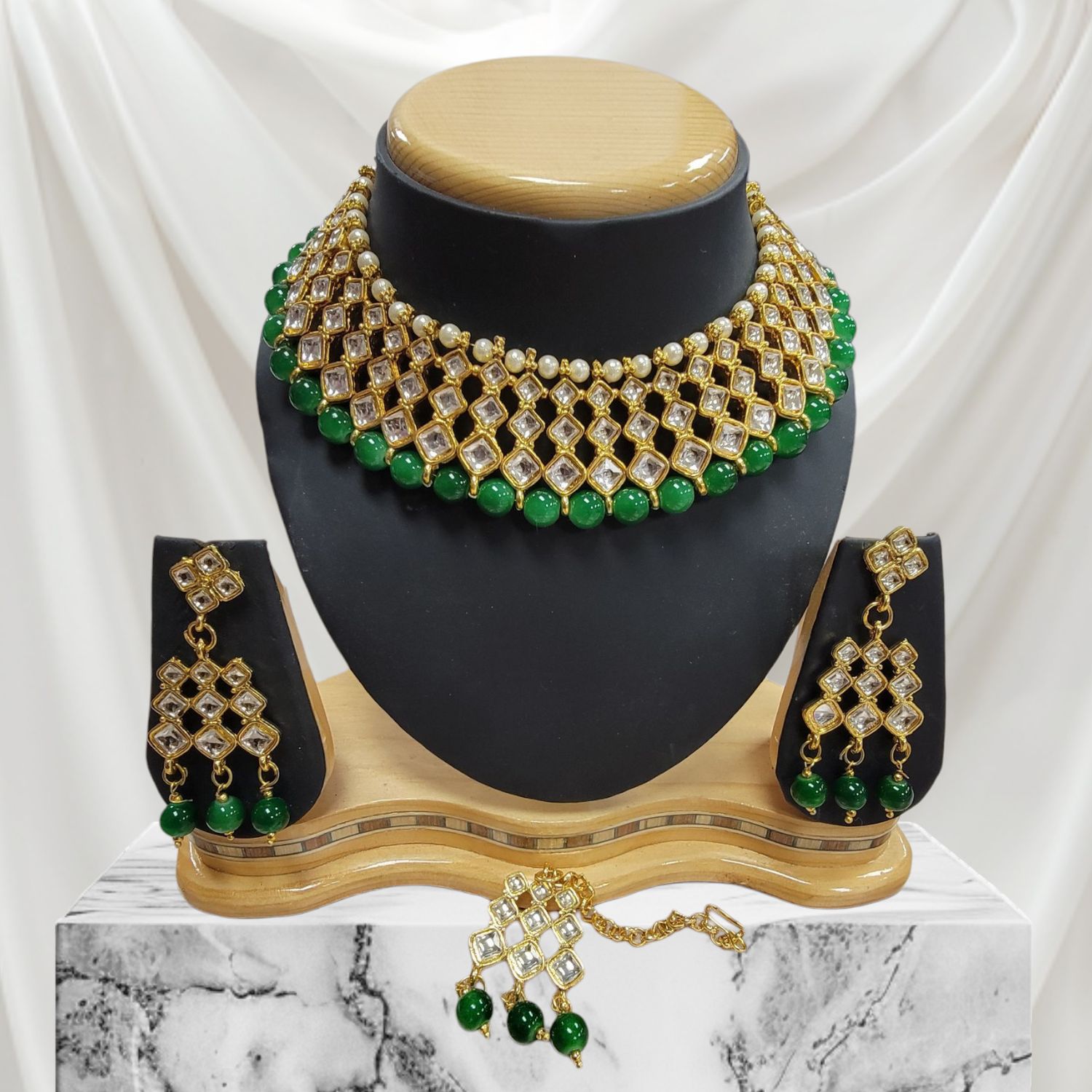 4PCS NECKLACE SET- GREEN / PEARL 33
