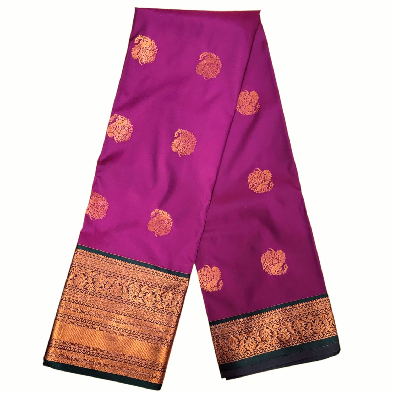 Soft Silk Saree - Plum / Green 288