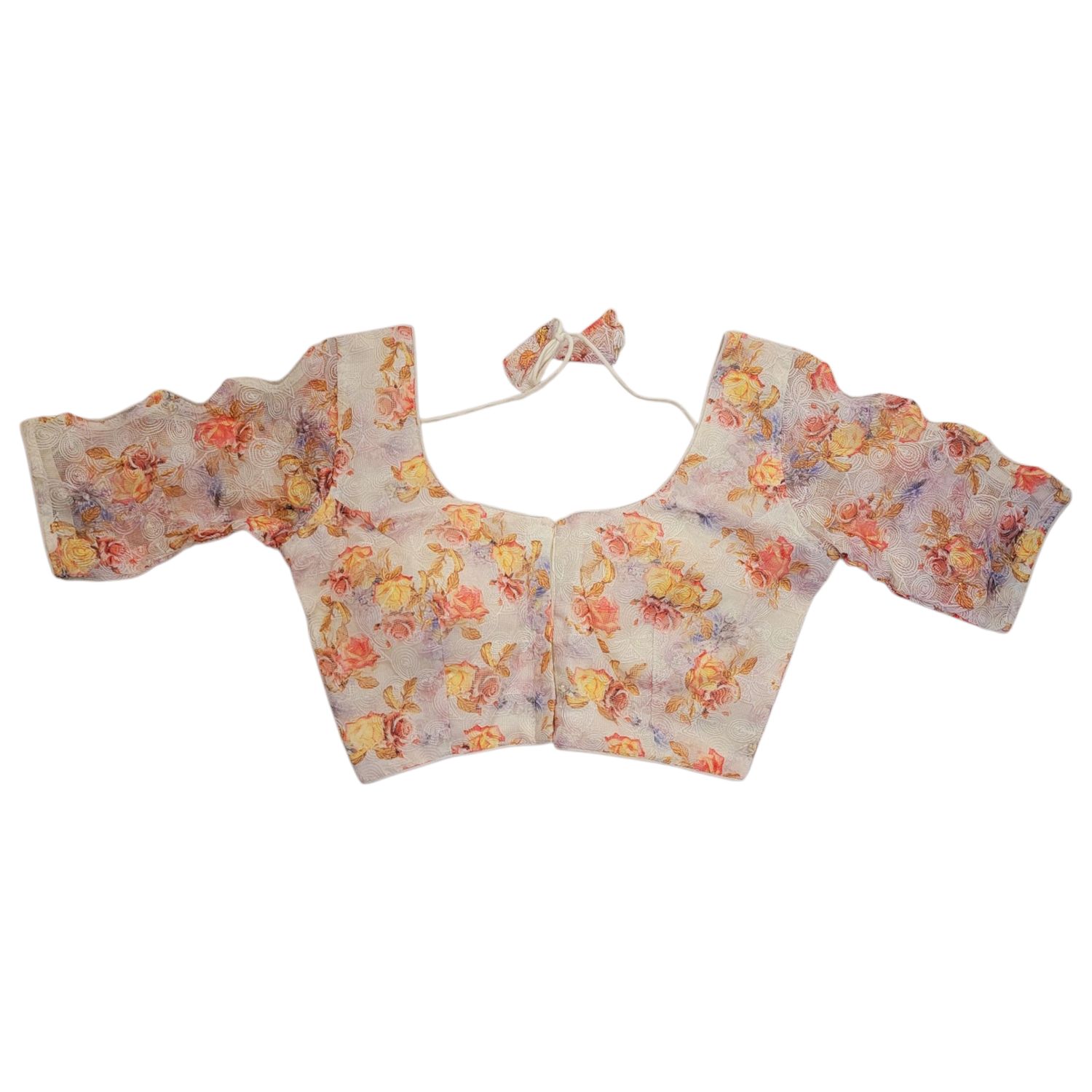 Lace Floral Saree Blouse - WHITE