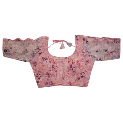 Lace Floral Saree Blouse - PINK