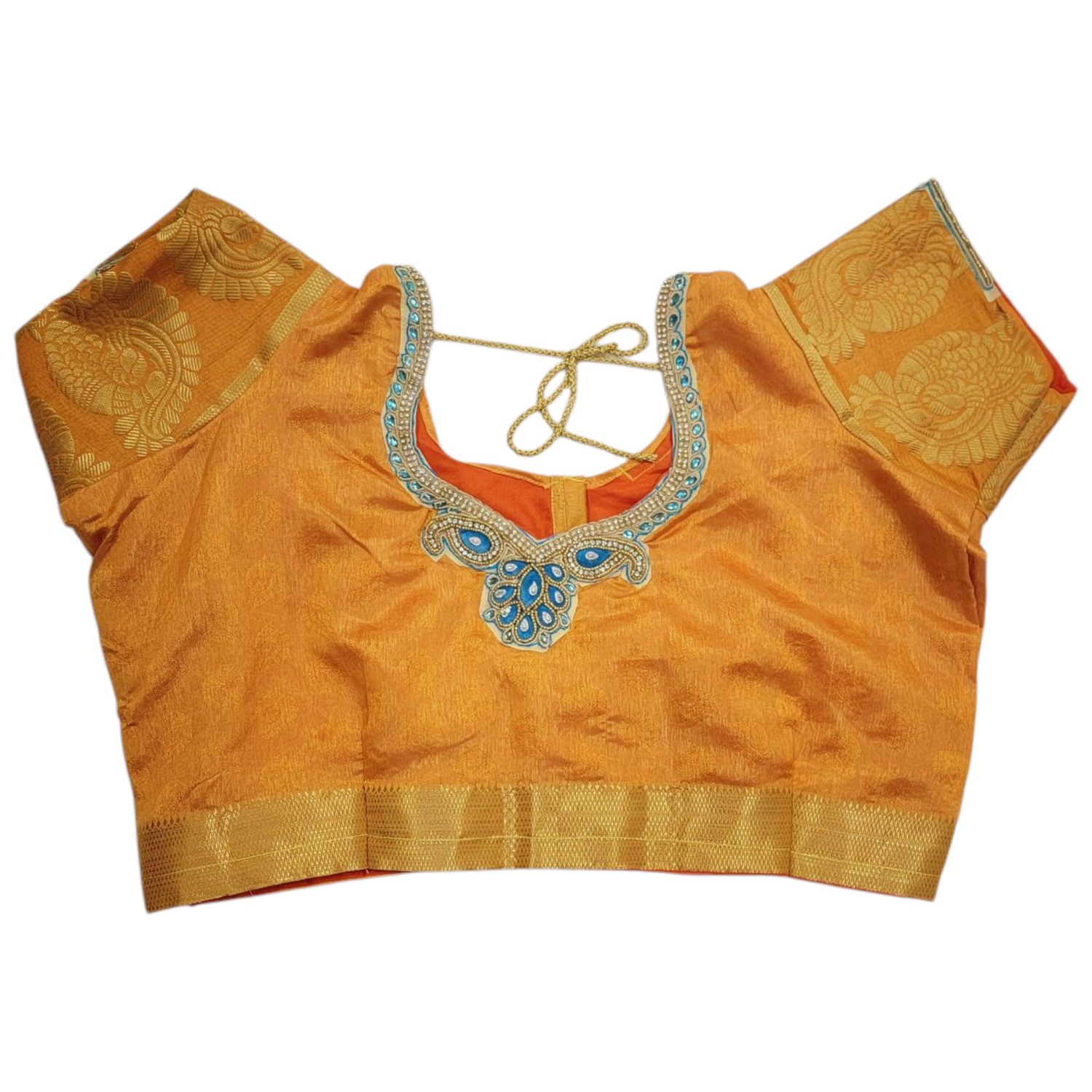 Silk Saree Blouse, Colour: YELLOW with Blue