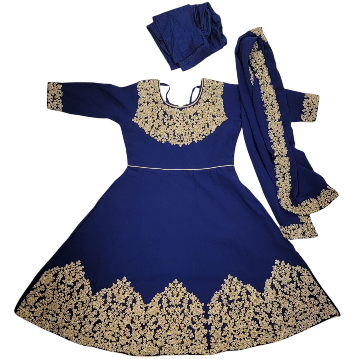 GIRLS GOREGETTE LONG DRESS SALWAR Kamala - NAVY
