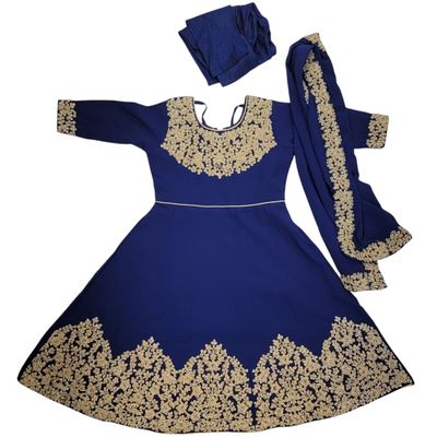 GIRLS GOREGETTE LONG DRESS SALWAR Kamala - NAVY