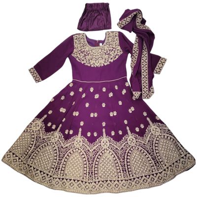 GIRLS GOREGETTE LONG DRESS SALWAR Dreams - Purple