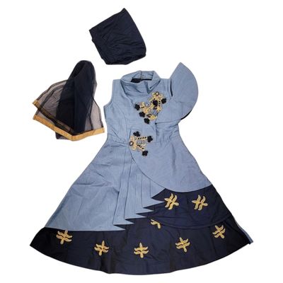 GIRLS LONG SALWAR DRESS - Dusty Blue &amp; Navy