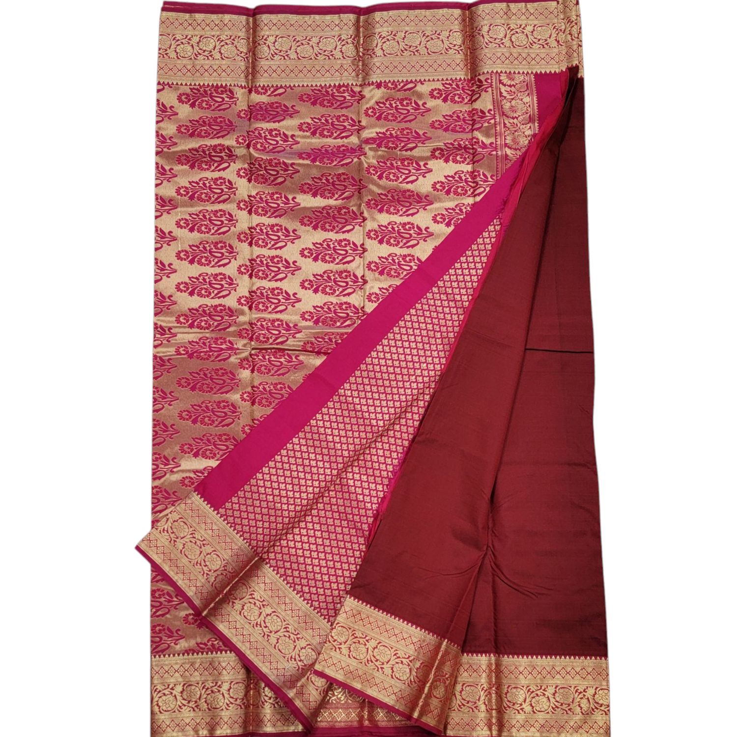 Soft Silk Saree Anvika - MAROON / with MAGENTA blouse