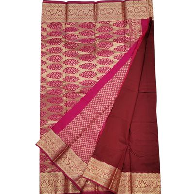 Soft Silk Saree Anvika - MAROON / with MAGENTA blouse