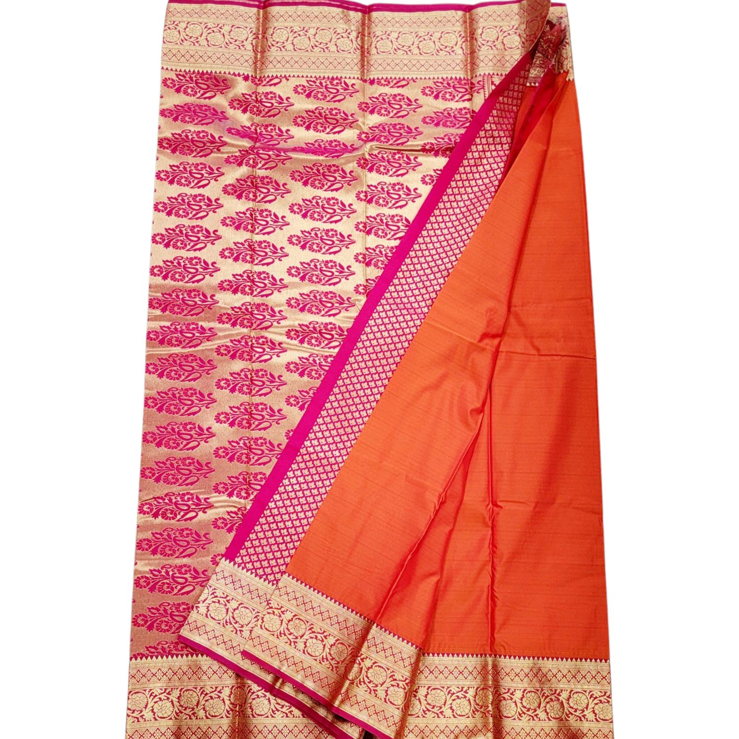 Soft Silk Saree Anvika - ORANGE /  with MAGENTA blouse