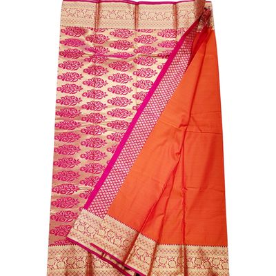 Soft Silk Saree Anvika - ORANGE /  with MAGENTA blouse