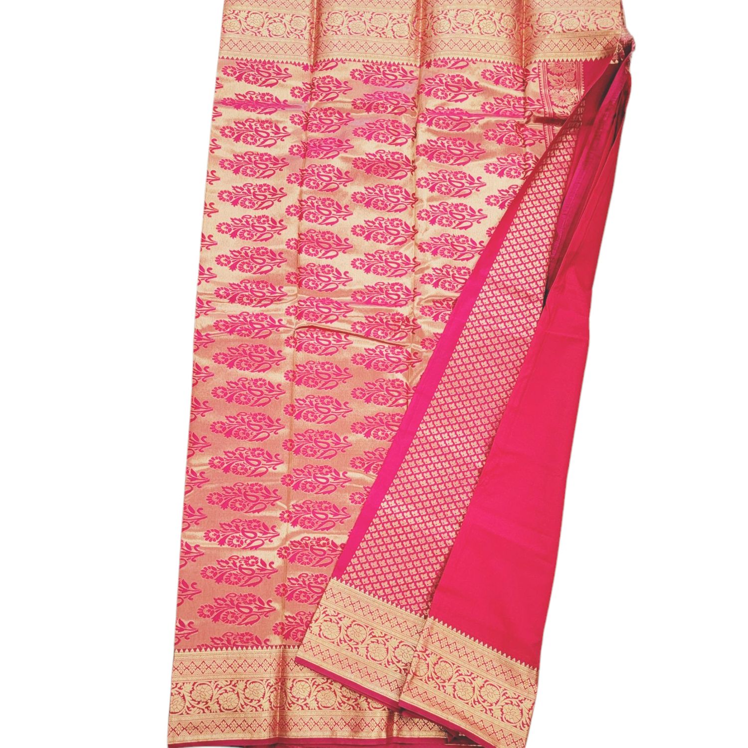 Soft Silk Saree Anvika - CORAL RED/  with MAGENTA blouse