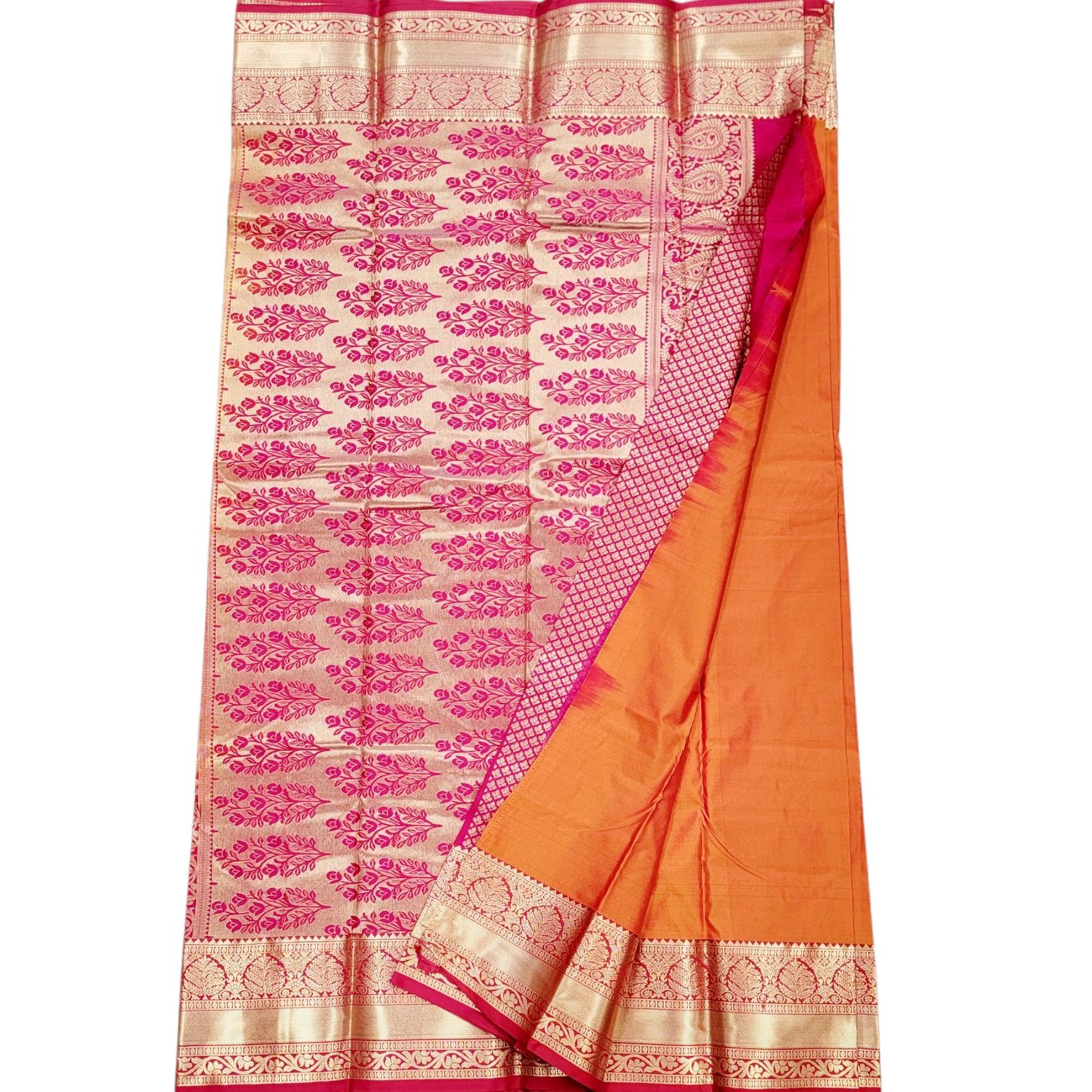 Soft Silk Saree Lavanya - ORANGE /  with MAGENTA blouse