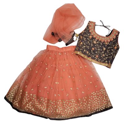 GIRLS LEHENGA - 88 PEACH - GREY