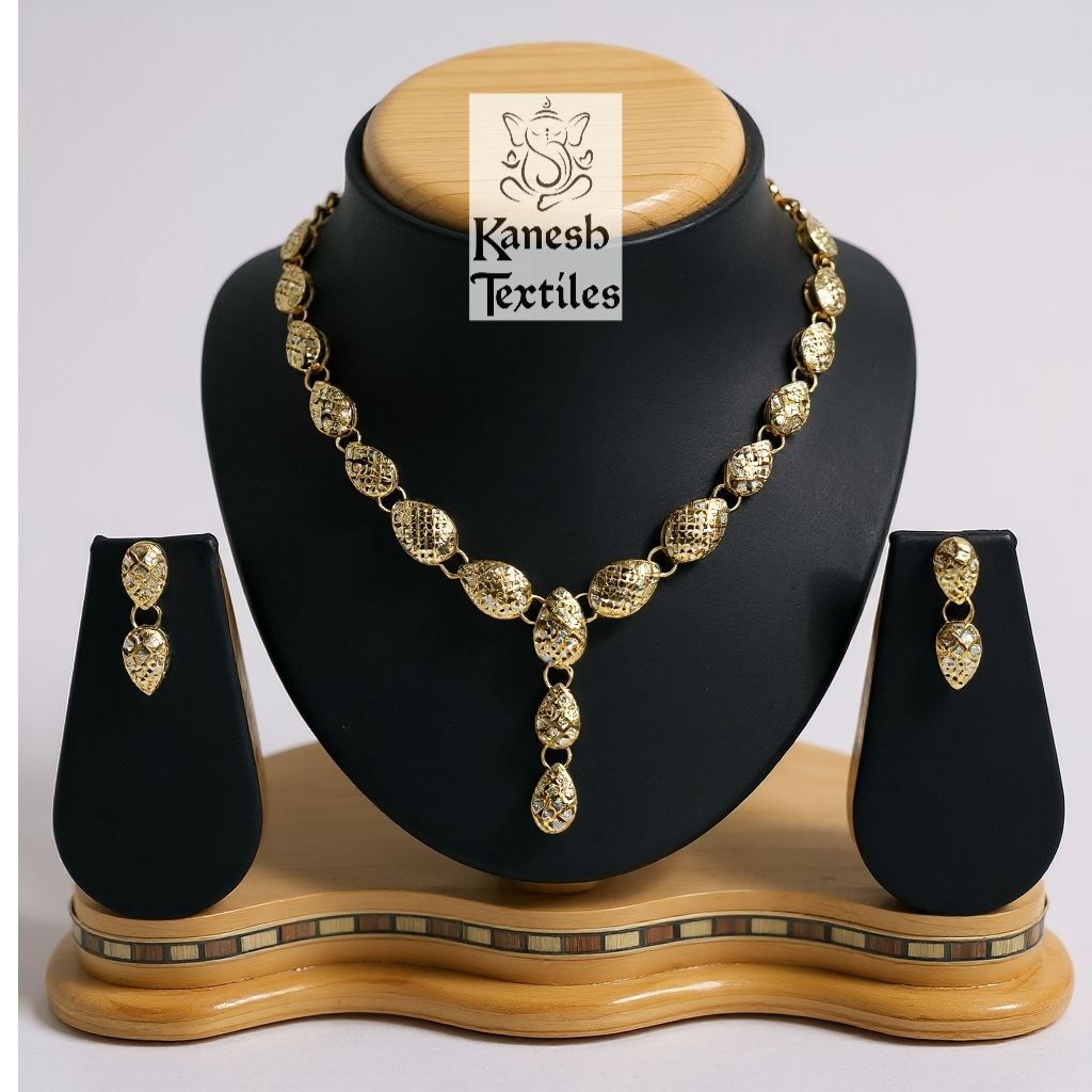 Gold Plated with Silver Necklace Set - Golden Drops