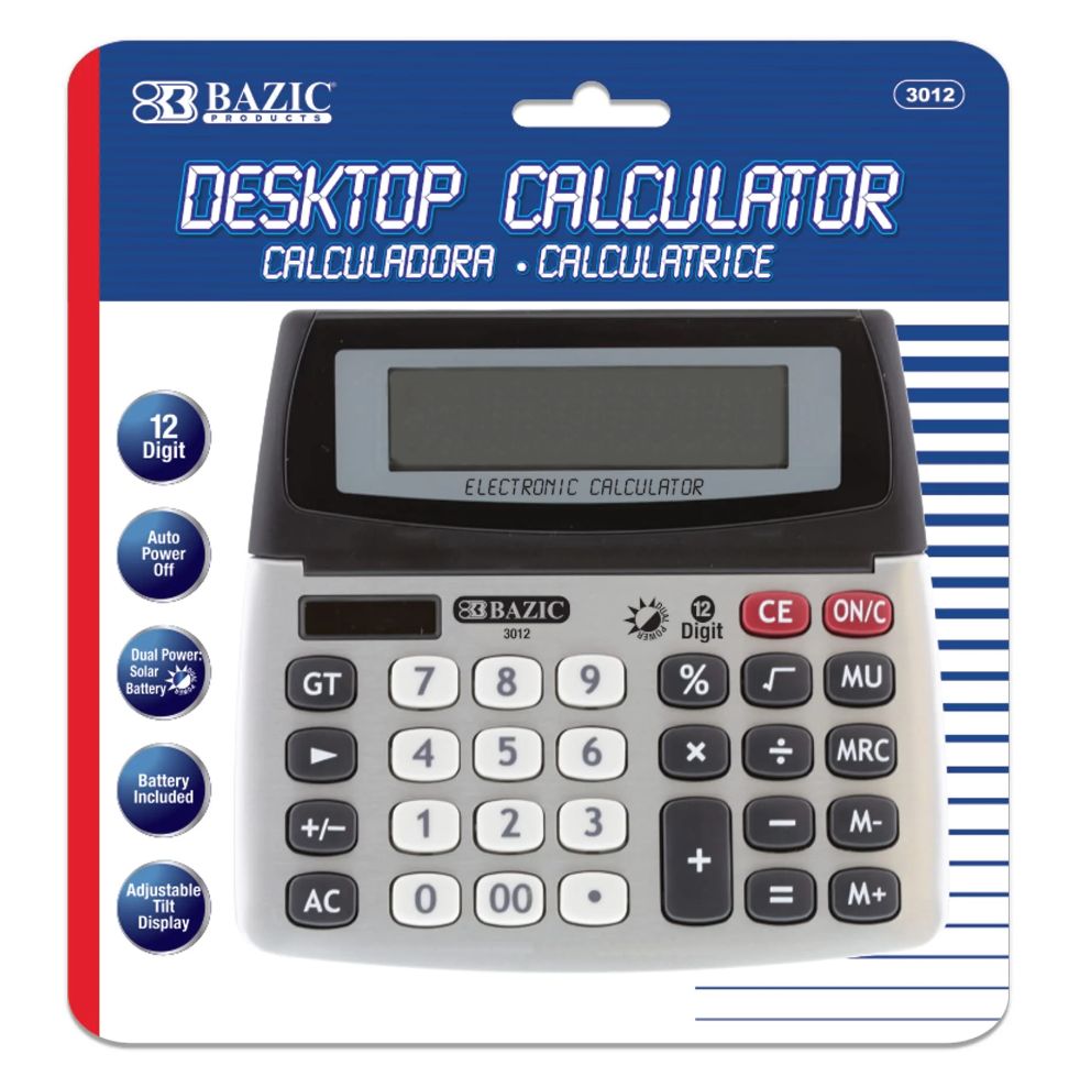 Calculator W/ Adjustable Display 12-Digit Dual Power Desktop