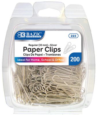 No. 1 Regular (33MM) Silver Paper clips (200/pack)