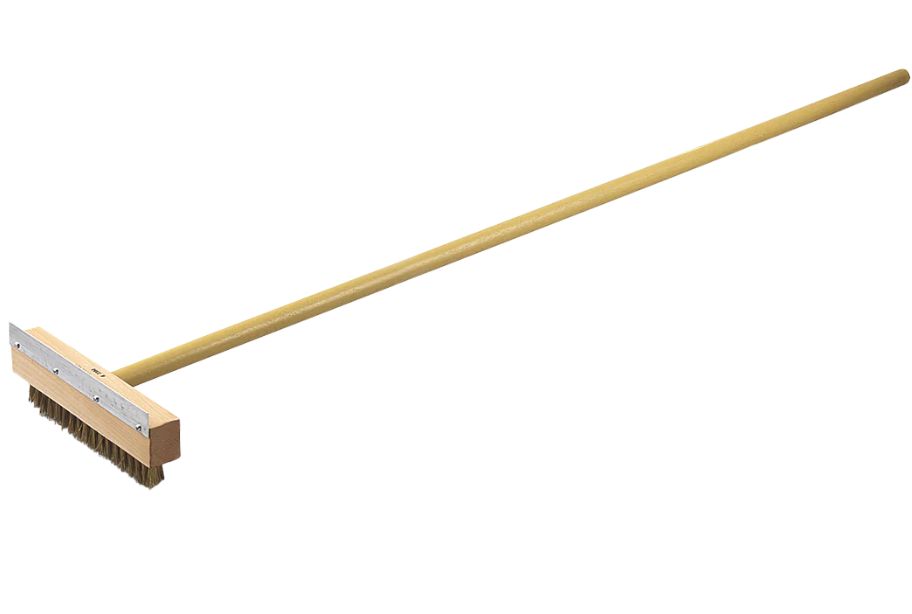 Oven Brush &amp; Scraper, 36&quot; Wood Handle, Brass Wire Bristles