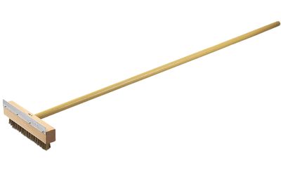 Oven Brush &amp; Scraper, 36&quot; Wood Handle, Brass Wire Bristles