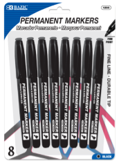 Black Fine Tip Permanent Markers w/ Pocket Clip (8/Pack)