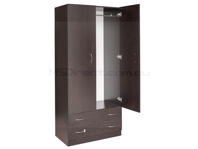 New Two Door Bedroom Storage Wardrobe All Hanging with 2 Drawers Cupboard