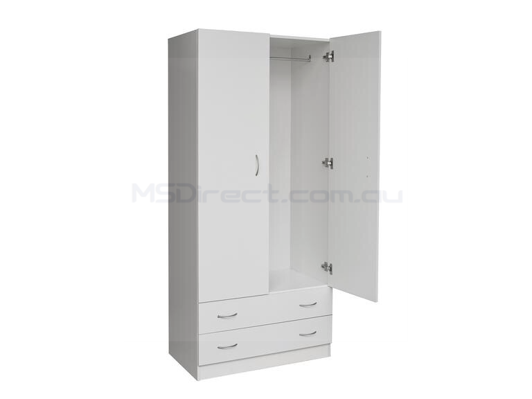 New Two Door Bedroom Storage Wardrobe All Hanging with 2 Drawers White Cupboard