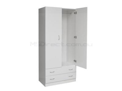 New Two Door Bedroom Storage Wardrobe All Hanging with 2 Drawers White Cupboard
