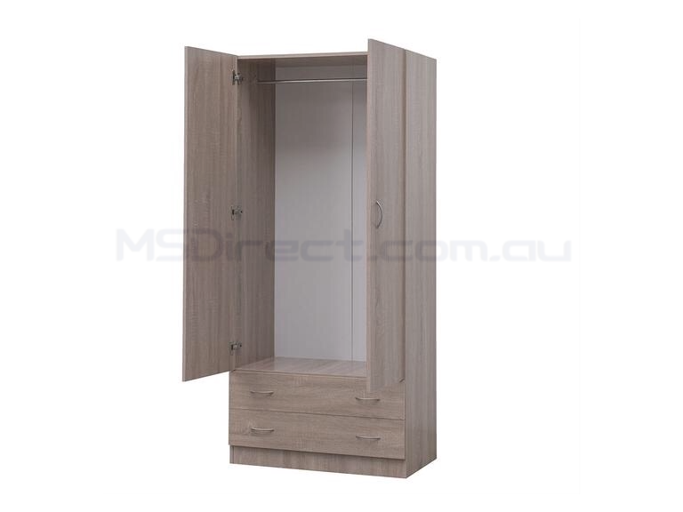 New Two Door Bedroom Storage Wardrobe All Hanging with 2 Drawers Cupboard