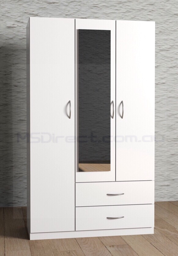 3 Door Wardrobe With Mirror White