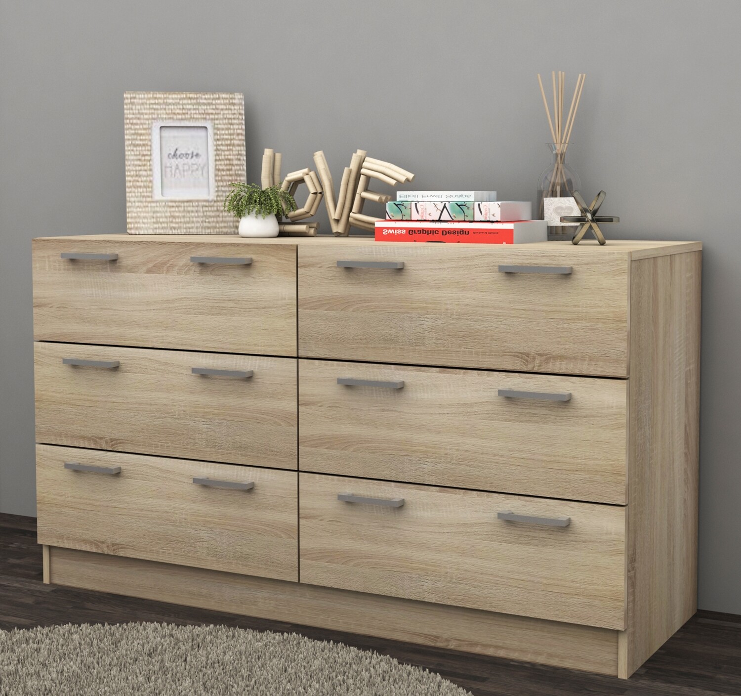 6 Drawer Low Boy - Light Sonoma Oak
