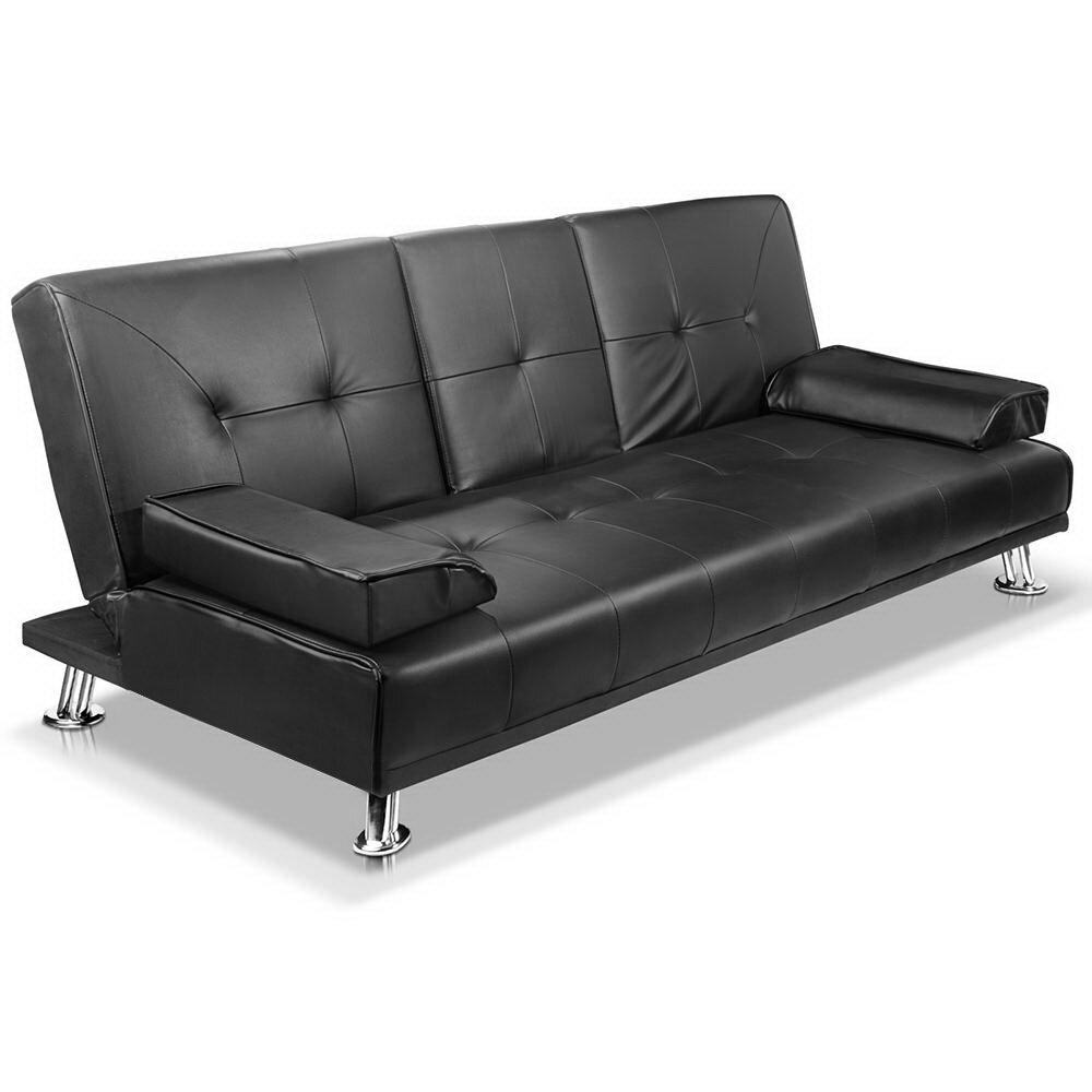 New 3 Seater PU Leather Sofa Bed - Black