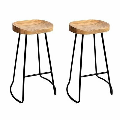 New Set of 2 Wooden Backless Bar Stools - Natural