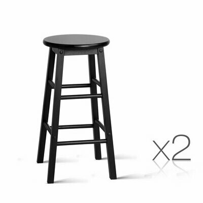 New Set of 2 Beech Wood Backless Bar Stools - Black