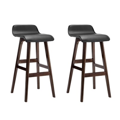 New Set of 2 PU Leather and Wood Bar Stool - Black