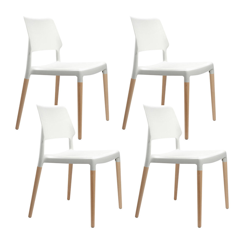 New Set of 4 Wooden Stackable Dining Chairs - White