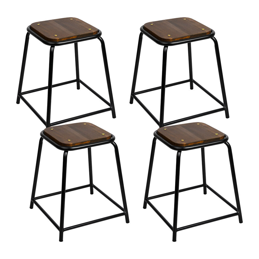 New Set of 4 Pine Wood Bar Stools - Black