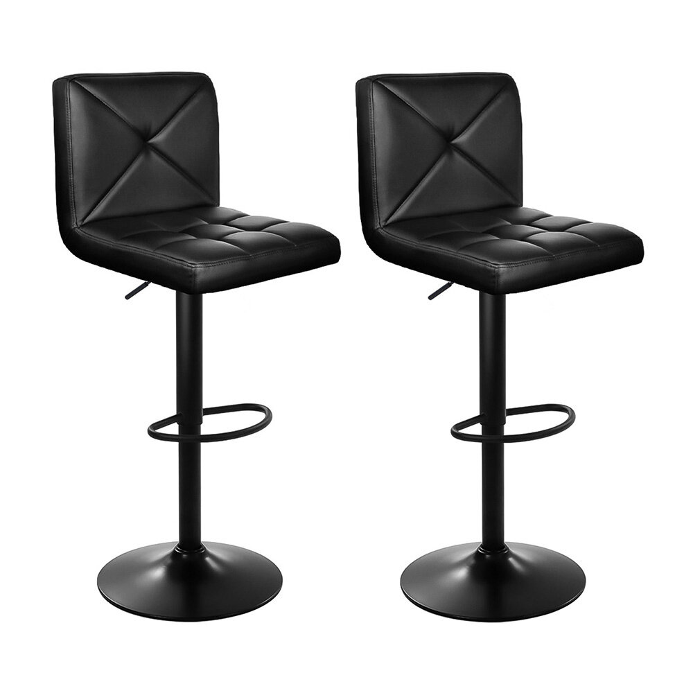 New Set of 2 PU Leather Gas Lift Bar Stools - Black
