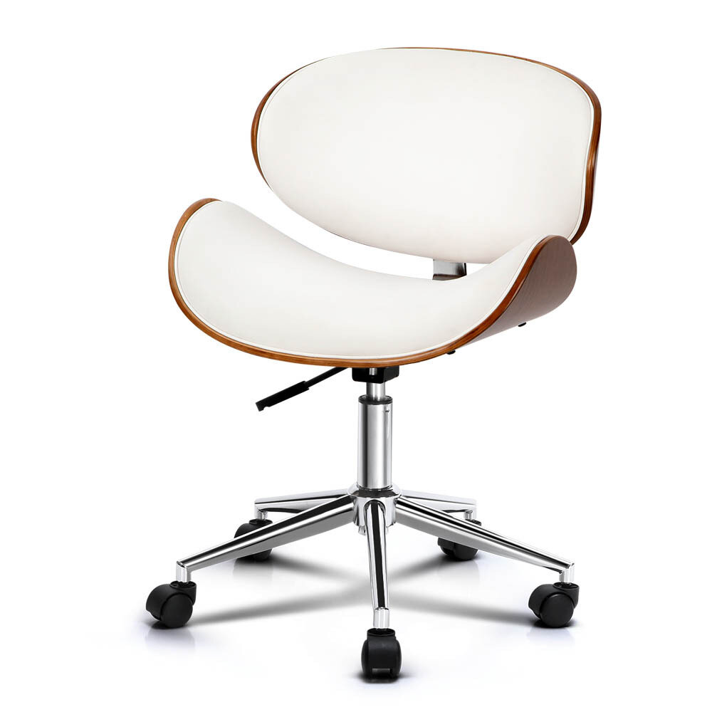 New Wooden &amp; PU Leather Office Desk Chair - White