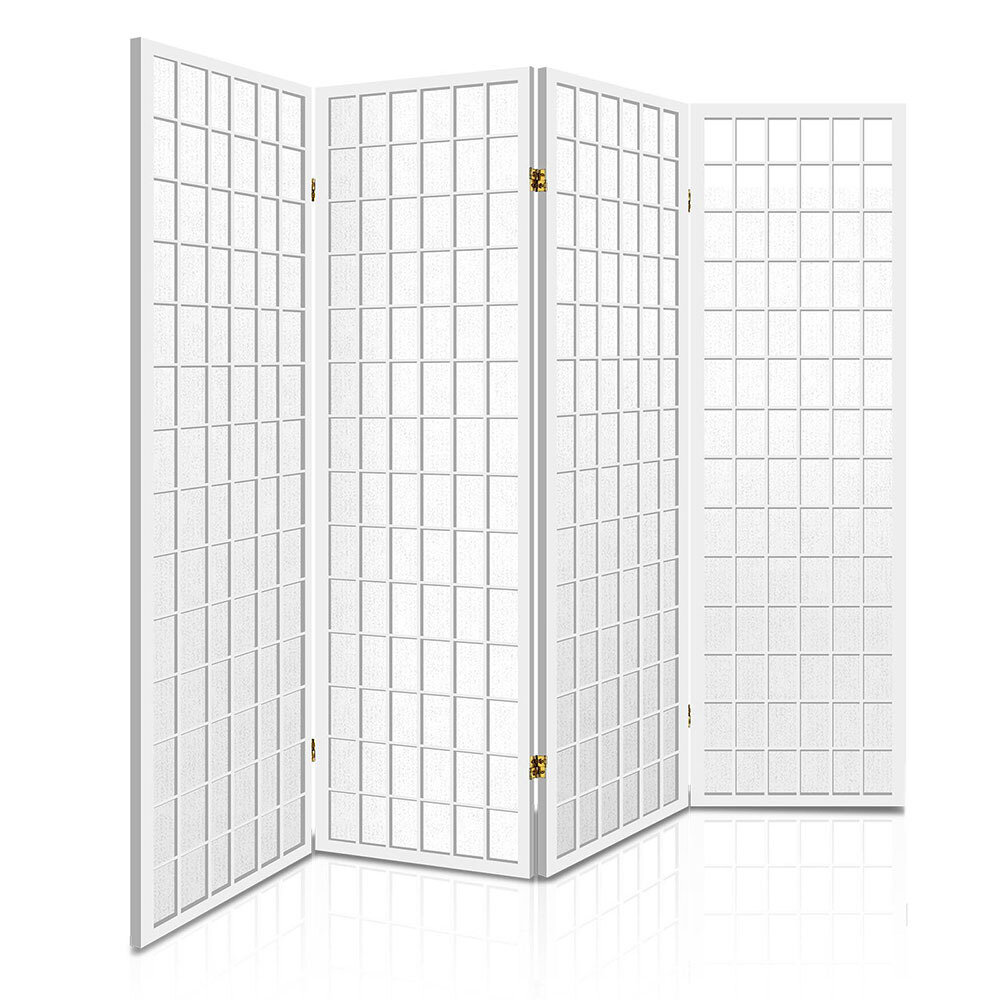 New 4 Panel Wooden Room Divider - White
