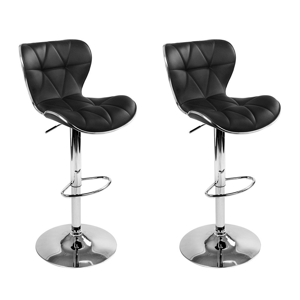 New Set of 2 PU Leather Bar Stools - Black