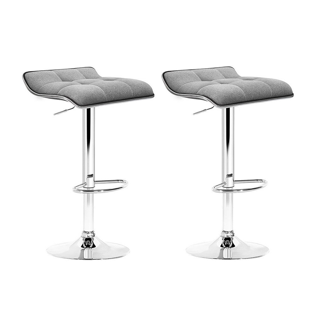 New Set of 2 Fabric Bar Stools Swivel Bar Stool Dining Chairs Gas Lift Kitchen Grey