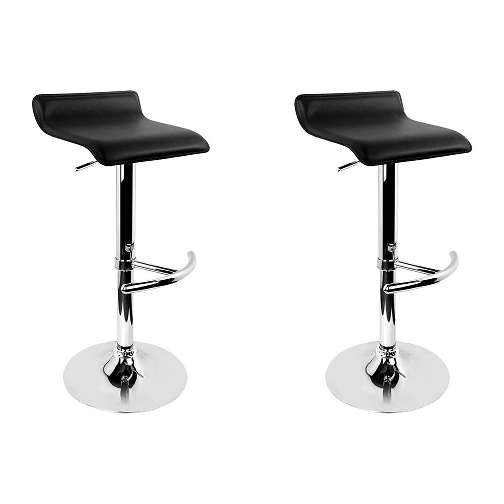 New Set of 2 PU Leather Bar Stools - Black