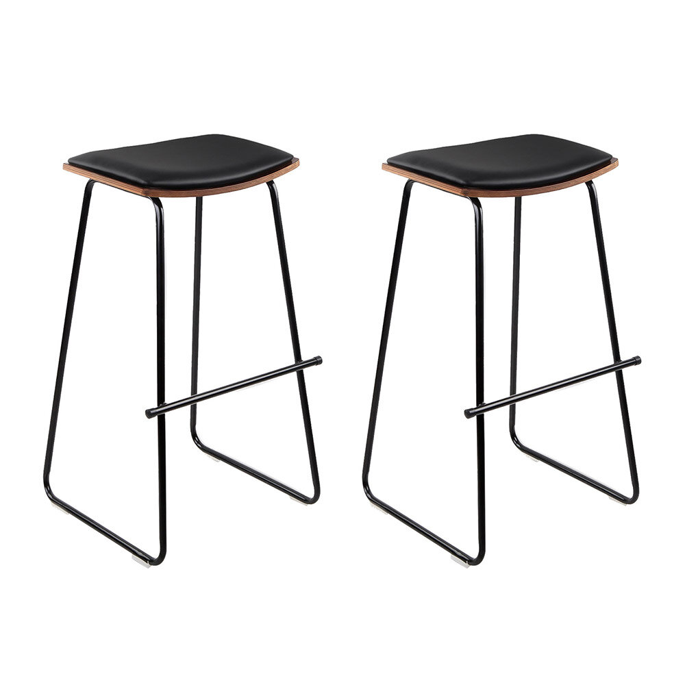 New Set of 2 PU Leather Backless Bar Stools - Black
